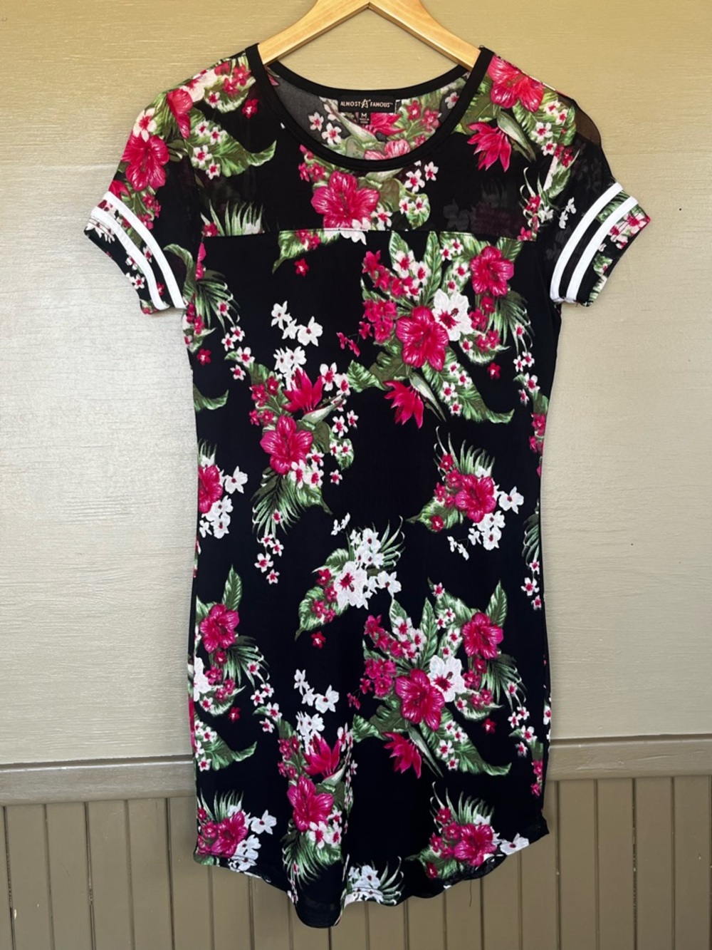 Almost Famous Mesh Overlay Floral Sporty Slip Dress Medium